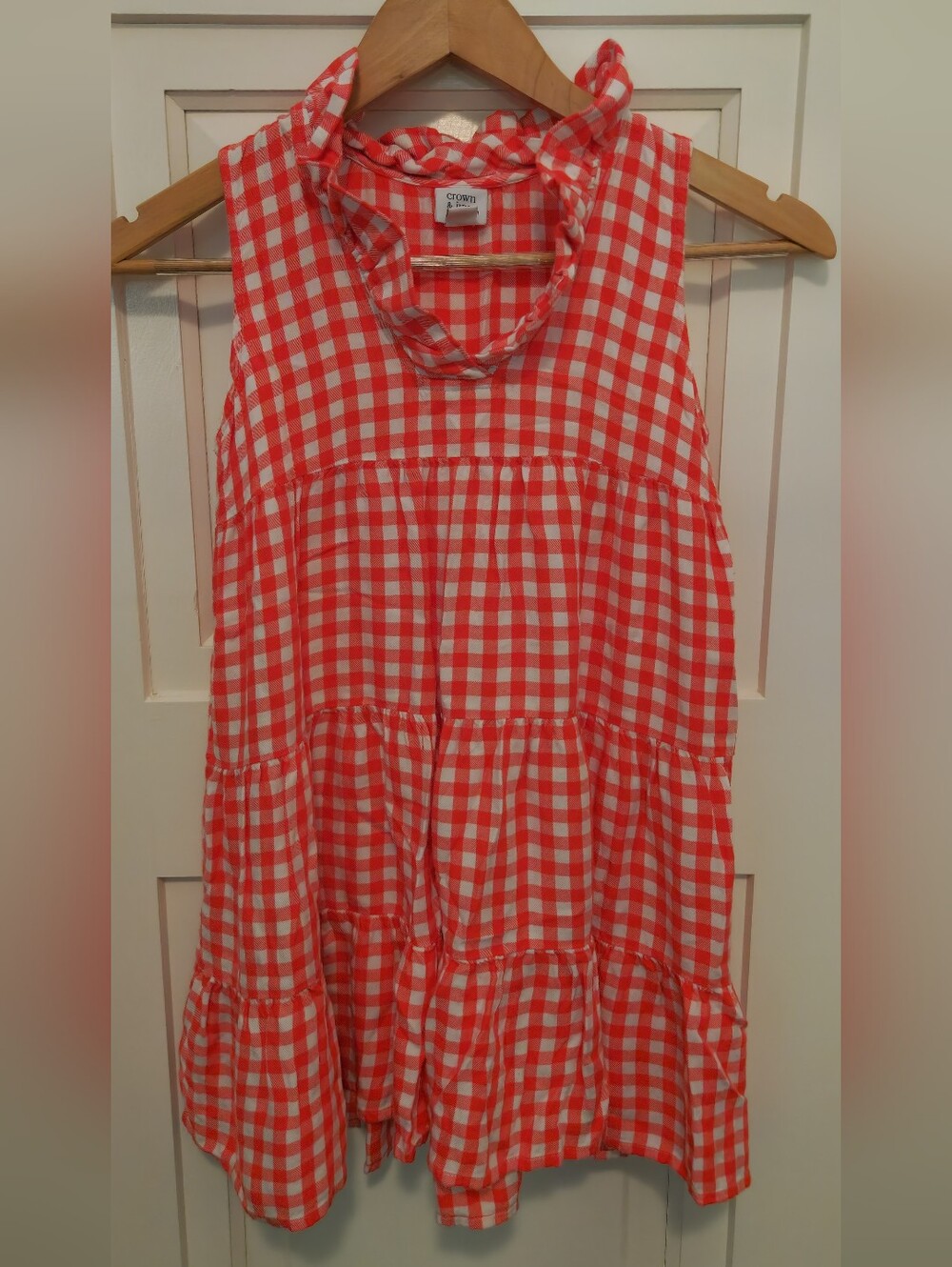 Crown & Ivy kids ~ Red and White Gingham Rayon Dress ~ Sz Med